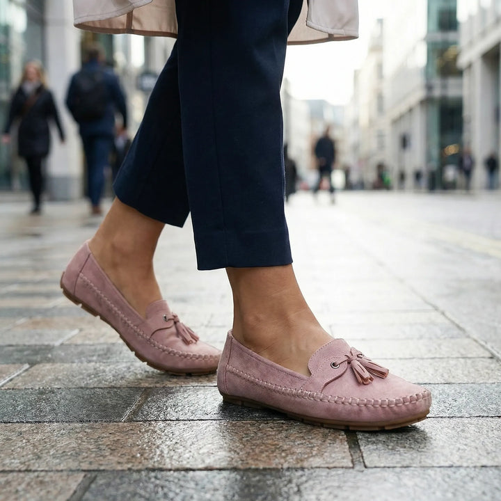 Navy blue extra wide loafers, perfect flats for comfortable everyday wear & foot comfort.