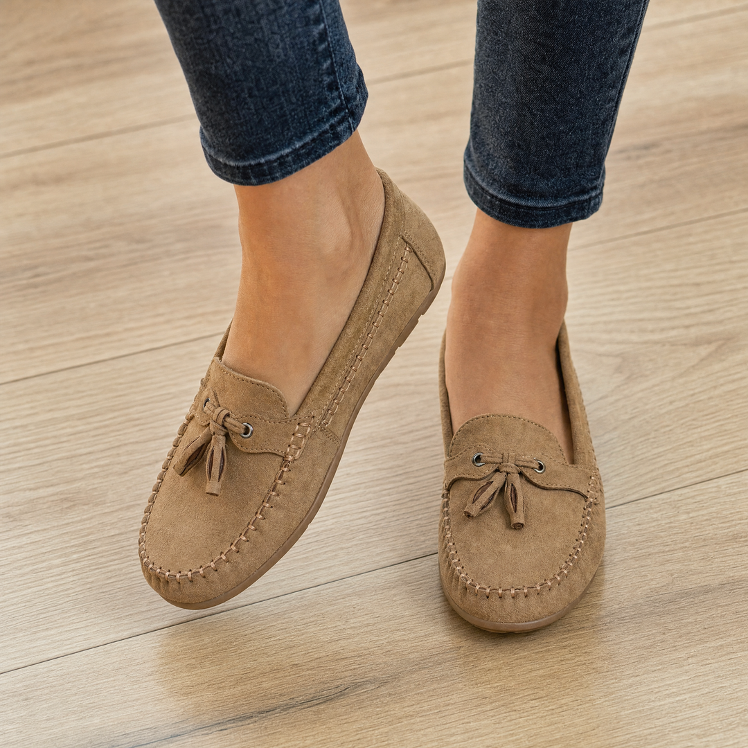 Blush pink women's extra wide loafers, memory foam for comfortable slip-on everyday wear.