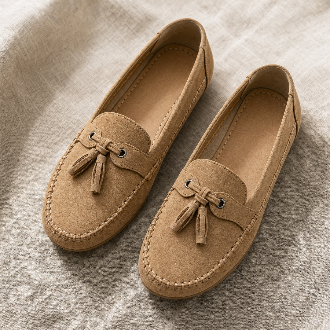 Stone brown extra wide loafers for women, cloud-like memory foam for foot comfort & casual style.