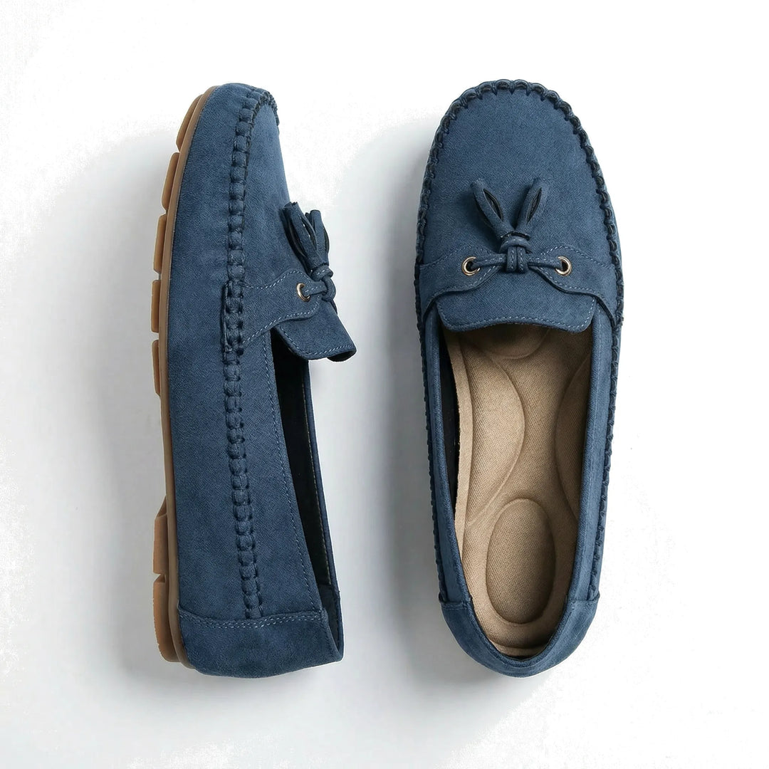 Navy blue extra wide loafers for women, memory foam flats for ultimate comfort & everyday wear.