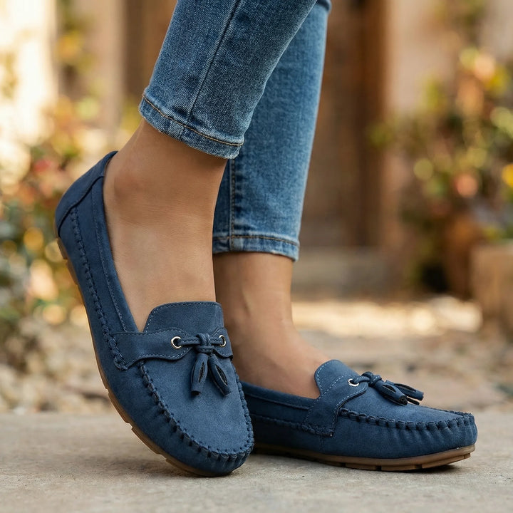 Elegant extra wide dress loafers for women, memory foam for sophisticated foot comfort.