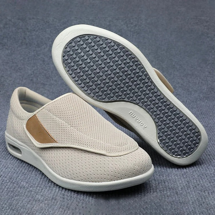 Comfortable women's wide fit walking shoes with memory foam, arch support, and slip-resistant sole.