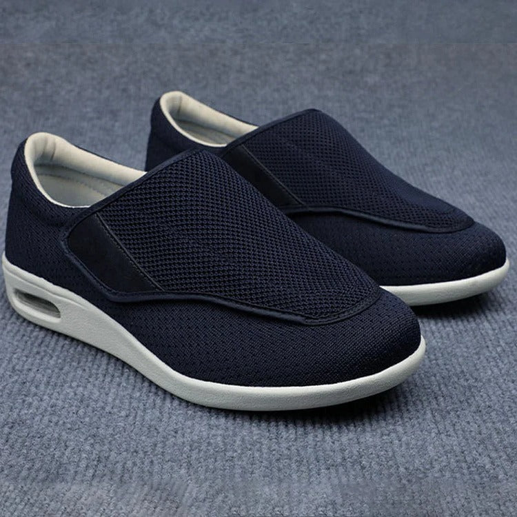 Women's comfort walking shoes for wide, swollen feet, featuring arch support and adjustable closure.