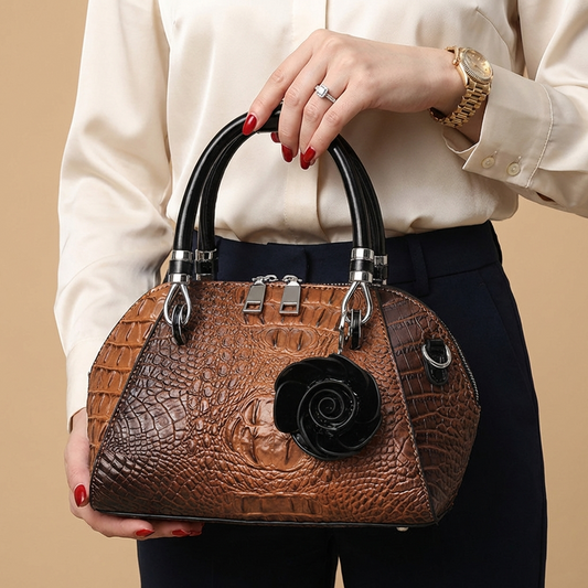 Women's faux leather alligator-textured statement handbag, a chic luxury shoulder bag.