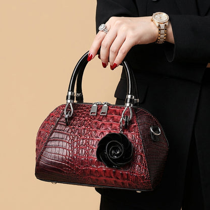 Chic faux leather textured purse, women's statement alligator shoulder bag.
