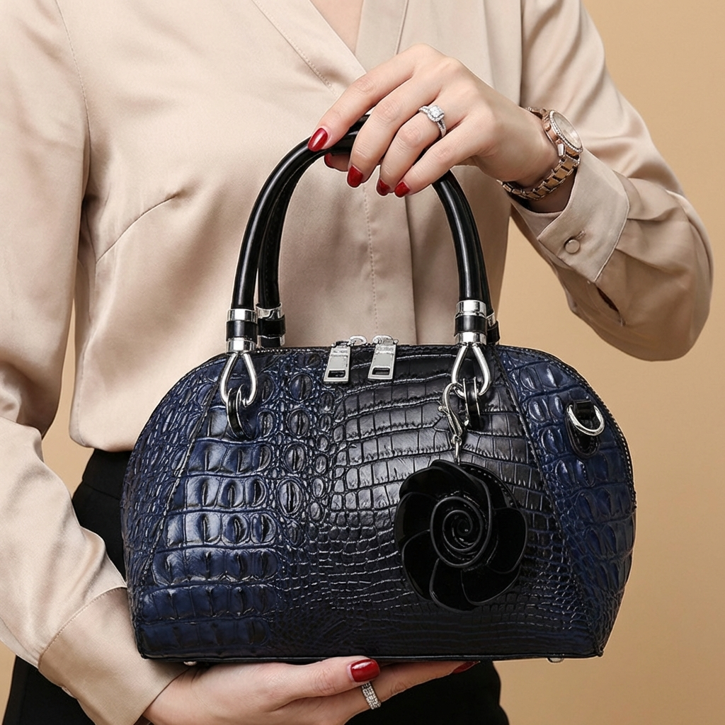 Stylish women's faux leather alligator bag, a trendy textured statement purse.