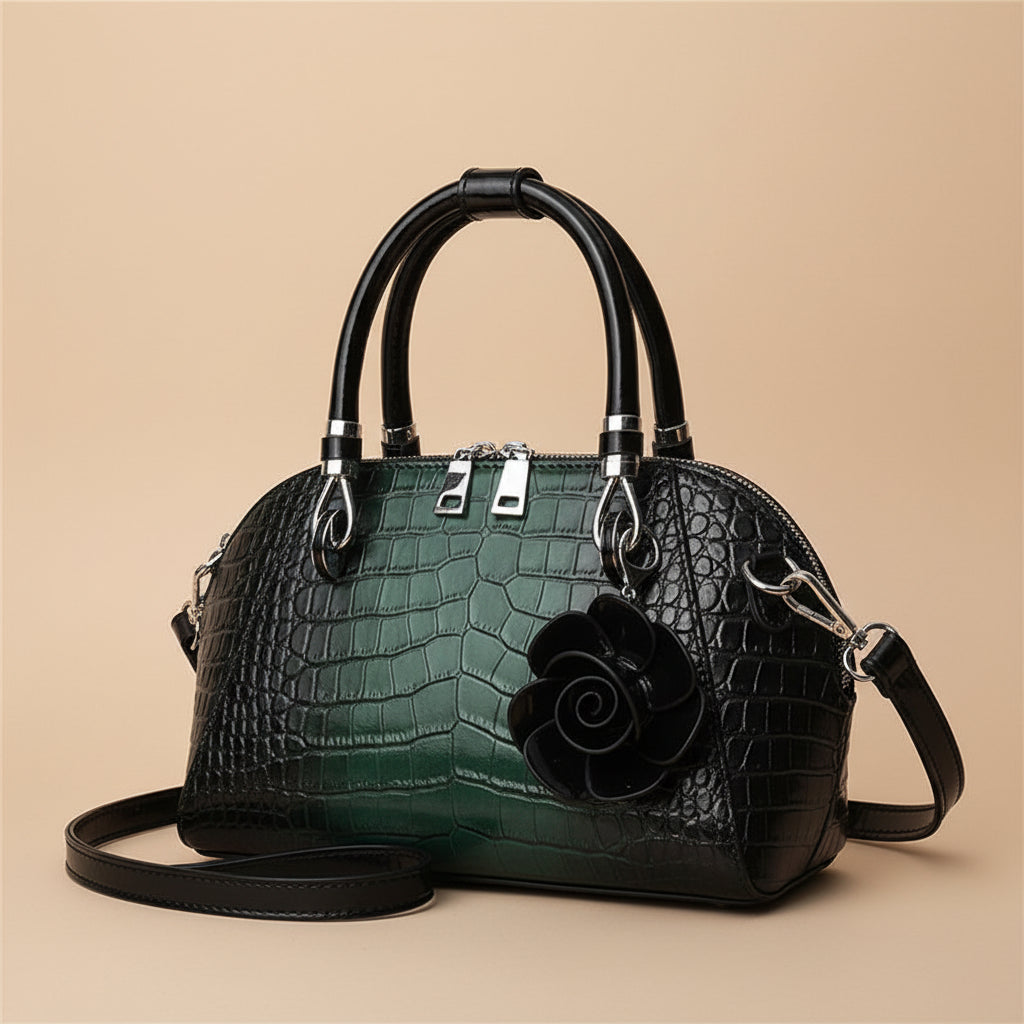 Alligator-textured statement handbag for women, a luxury faux leather fashion purse.