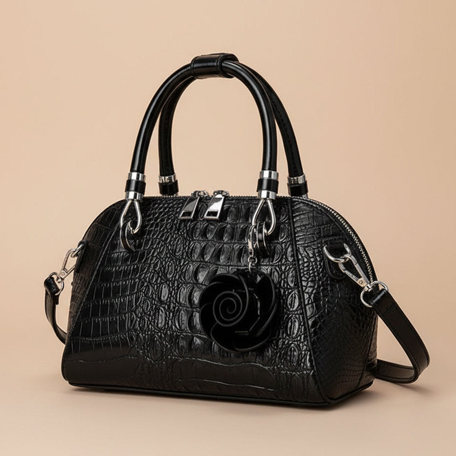 Trendy women's chic alligator-textured purse, a stylish faux leather statement handbag.
