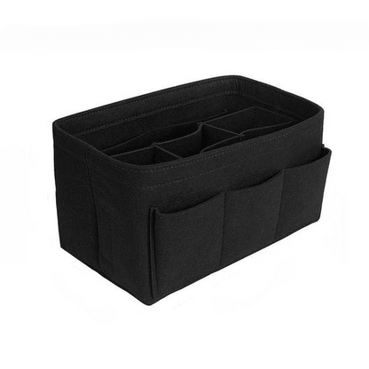 Multi-pocket felt purse organizer insert with 13 compartments for efficient storage.