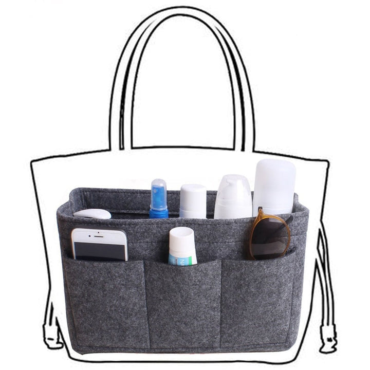 Versatile felt tote bag organizer insert, multi-pocket storage for all your essentials.