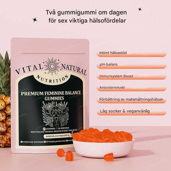 Delicious pineapple gummies for women's wellness. Supports pH balance, intimate care & freshness.