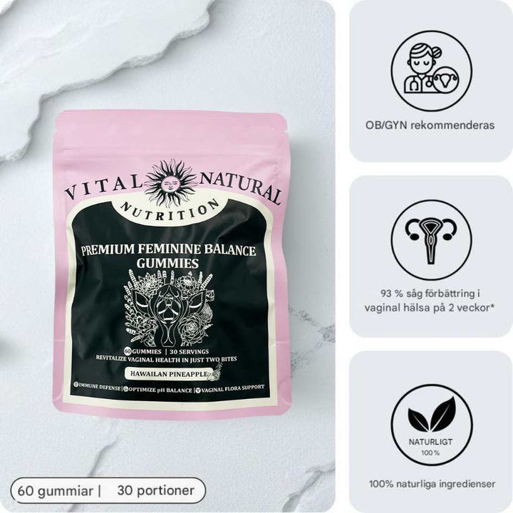 Daily FemVera gummies for women. Promotes pH balance, feminine freshness, and overall wellness.