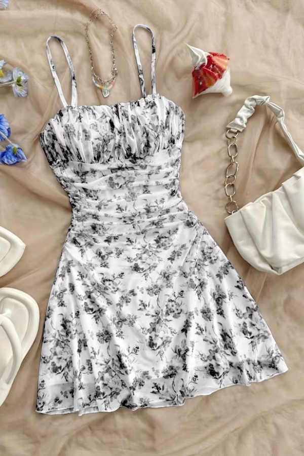 Vibrant floral flared mini dress for women in red, black, green or violet, perfect for stylish summer fashion.