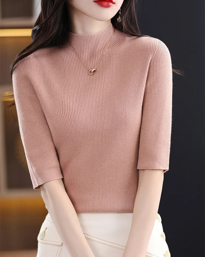 Soft ribbed knit top for women, a comfortable and versatile long sleeve essential for any wardrobe.
