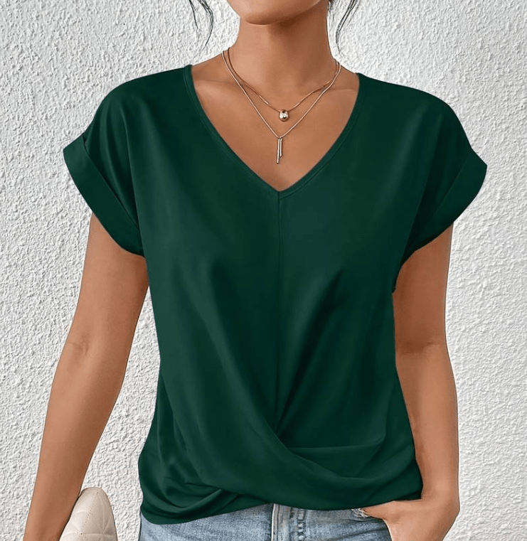 Women's flattering V-neck tunic top, perfect for everyday chic style & comfort.