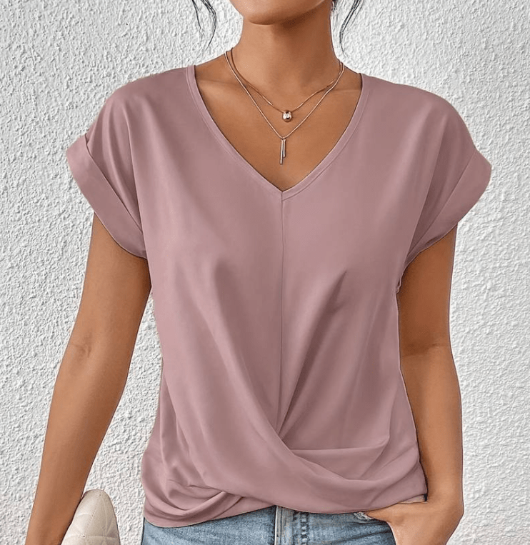 Elegant casual V-neck tunic top for women, comfortable & flattering, ideal for everyday style.