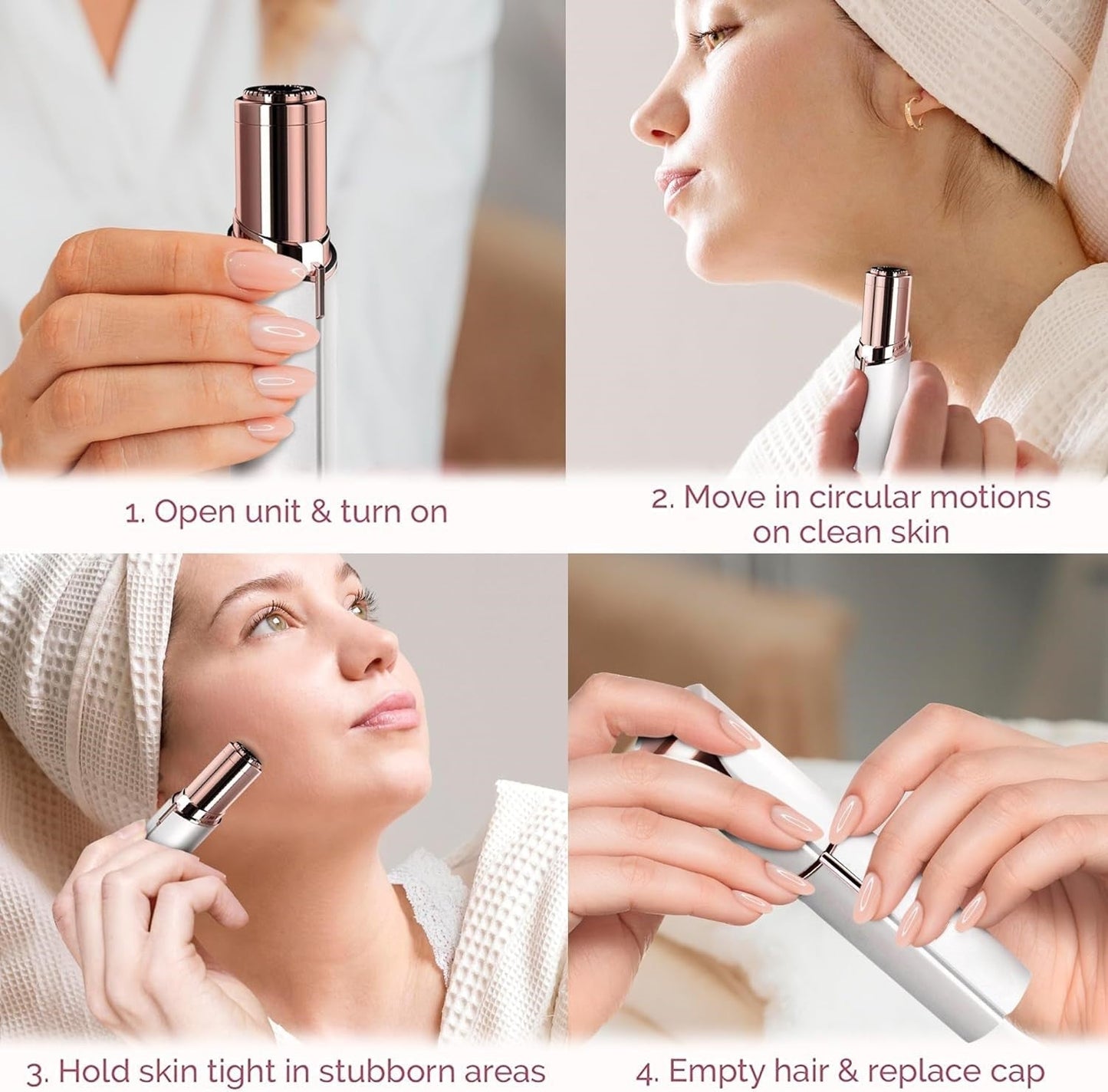 Versatile facial hair remover for peach fuzz & shaping eyebrows, ensuring smooth skin.