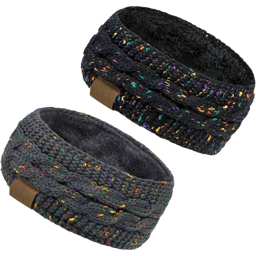 Versatile women's knitted ear warmer headband, fleece lined for various winter activities.