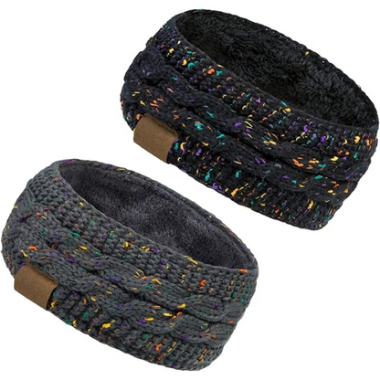 Versatile women's knitted ear warmer headband, fleece lined for various winter activities.