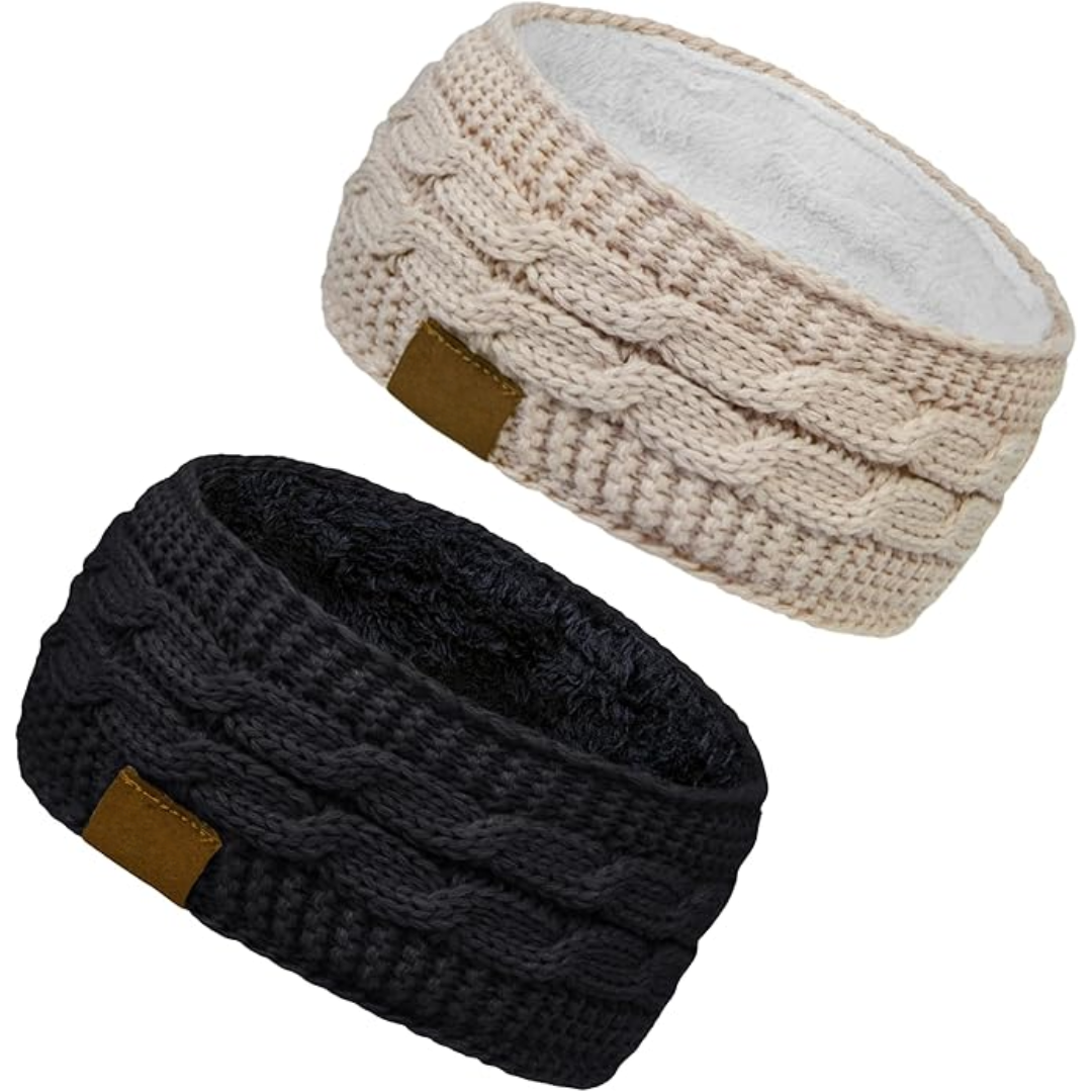 Women's knitted ear warmer headband with fleece lining, a must-have winter fashion accessory.