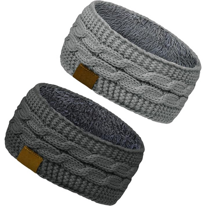 Textured knitted women's ear warmer headband, fleece lined for superior winter warmth and style.