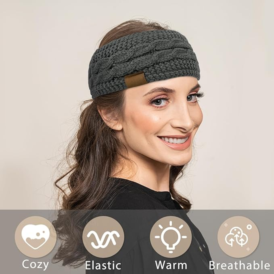 Cozy women's knitted ear warmer headband with soft fleece lining for ultimate winter warmth.