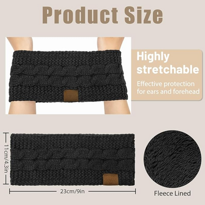 Durable women's knitted ear warmer headband, fleece lined for outdoor winter activities.
