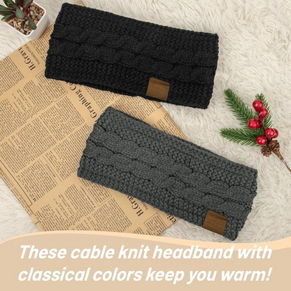 Warm women's knitted headband with fleece lining, an essential cold weather ear warmer.