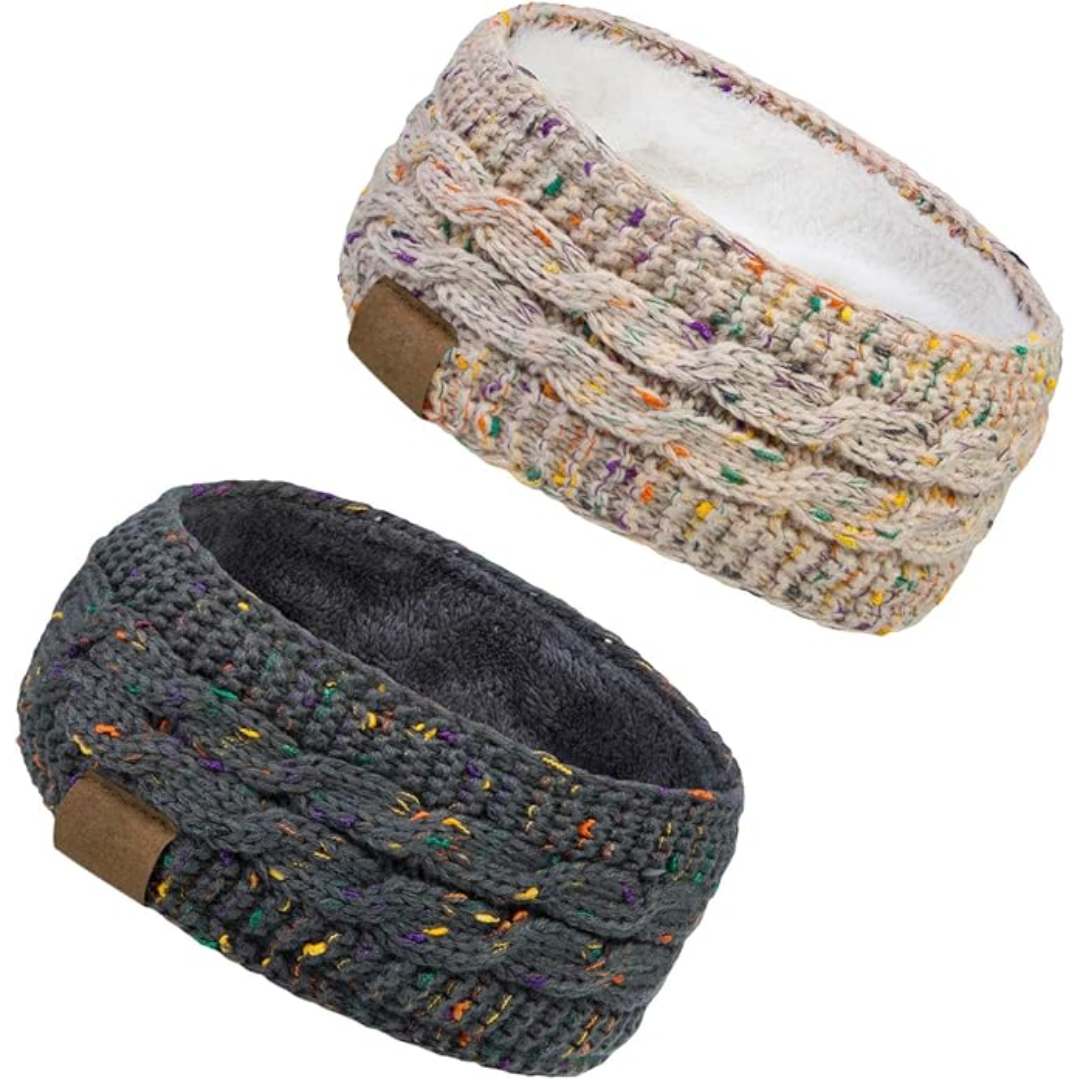 Soft knitted women's ear warmer headband, plush fleece lined for maximum comfort in winter.