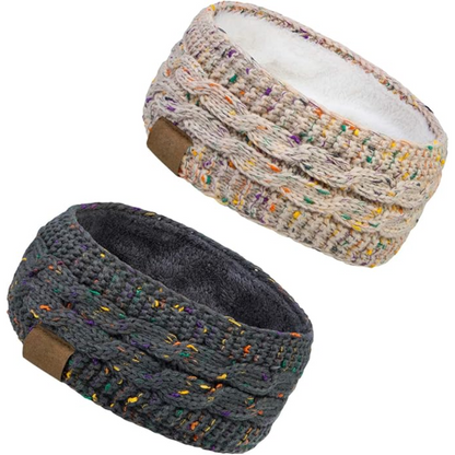 Soft knitted women's ear warmer headband, plush fleece lined for maximum comfort in winter.