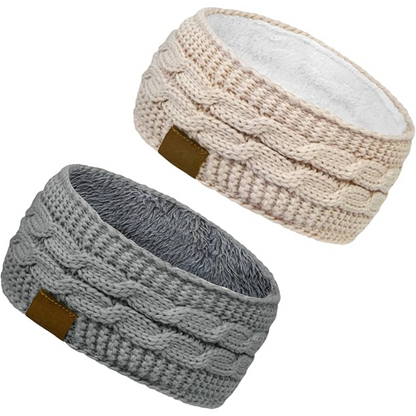 Fashionable women's fleece lined knitted ear warmer headband, keeping ears cozy and chic.