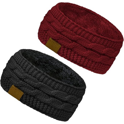 Comfortable women's fleece lined knitted ear warmer headband, ideal for outdoor winter wear.