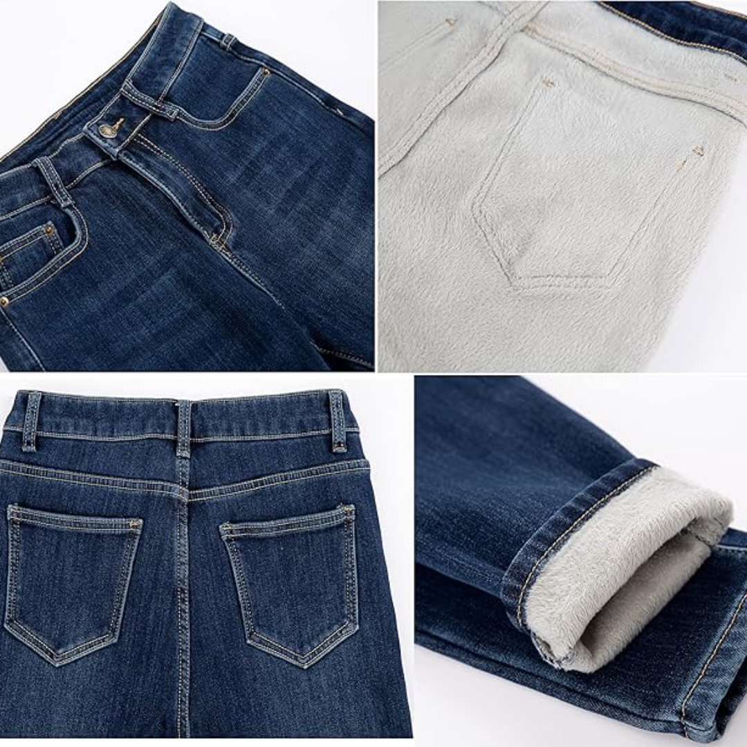 Durable women's thermal skinny jeans with fleece lining, perfect for winter's chilly days.