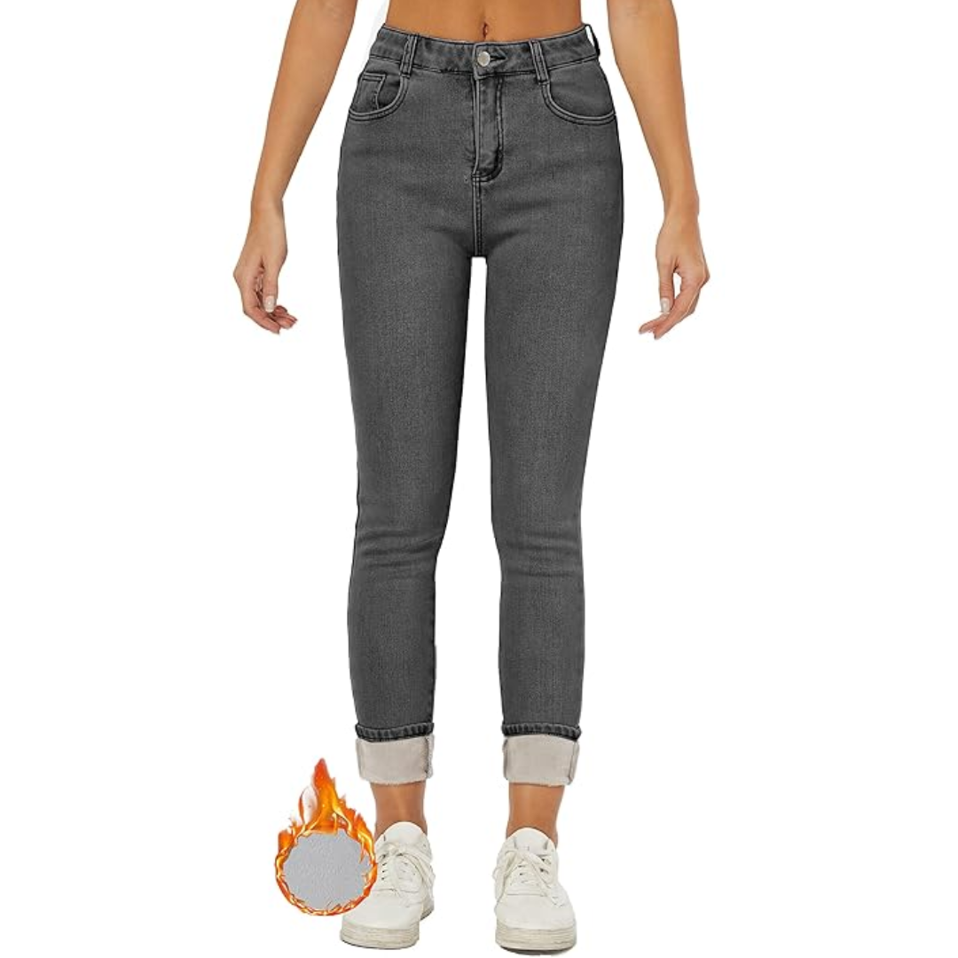 Stylish women's winter skinny jeans, thermal and fleece-lined for warmth and everyday fashion.