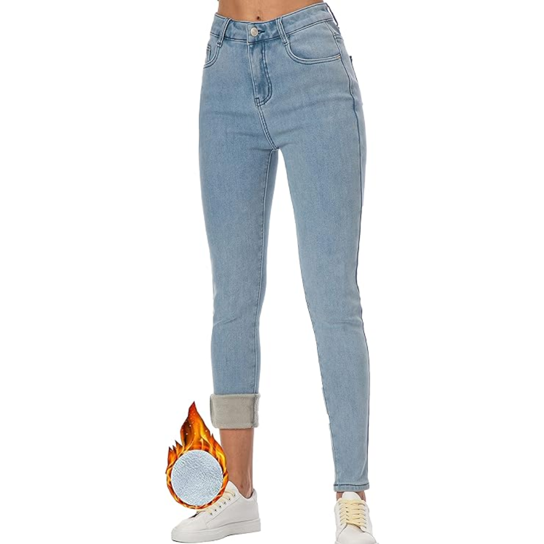Everyday women's fleece-lined thermal skinny jeans, offering stylish warmth for winter outings.