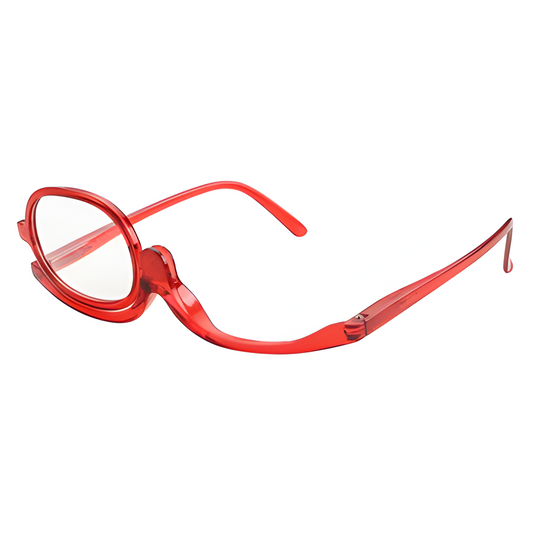 Women's flip-lens makeup reading glasses for precise eye makeup application.