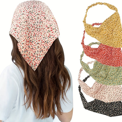 Stylish women's floral chiffon head wrap. Fashionable hair accessory.