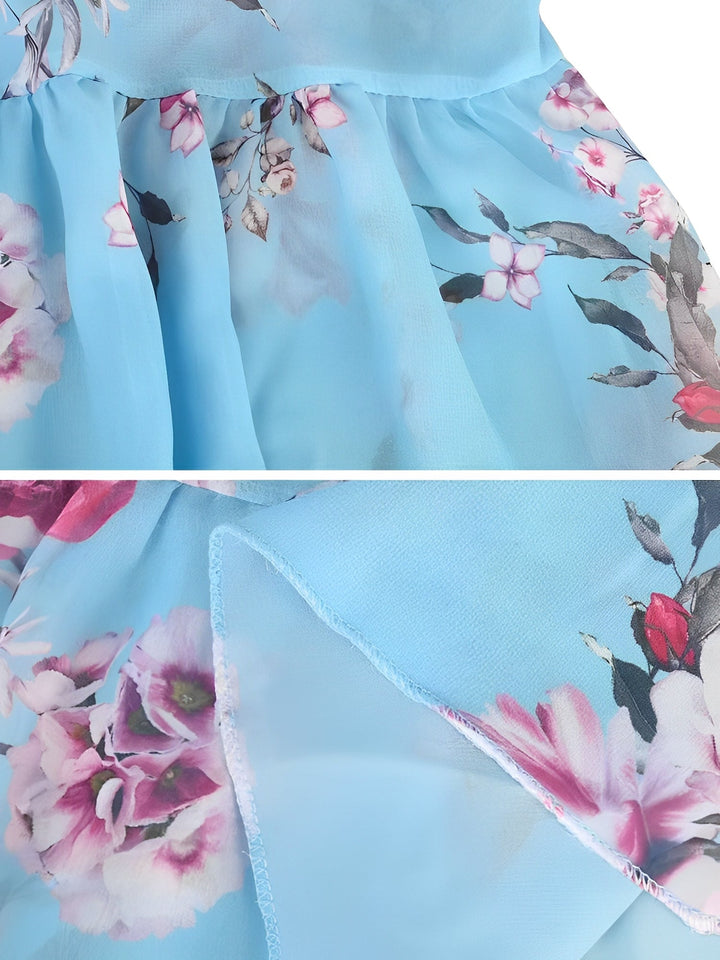 Light and airy floral cold shoulder mini dress, perfect for a summer day or vacation.