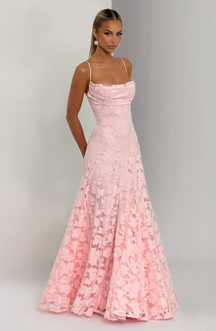 Casual yet elegant women's floral maxi dress featuring a beautiful waterfall neckline & comfortable fit.