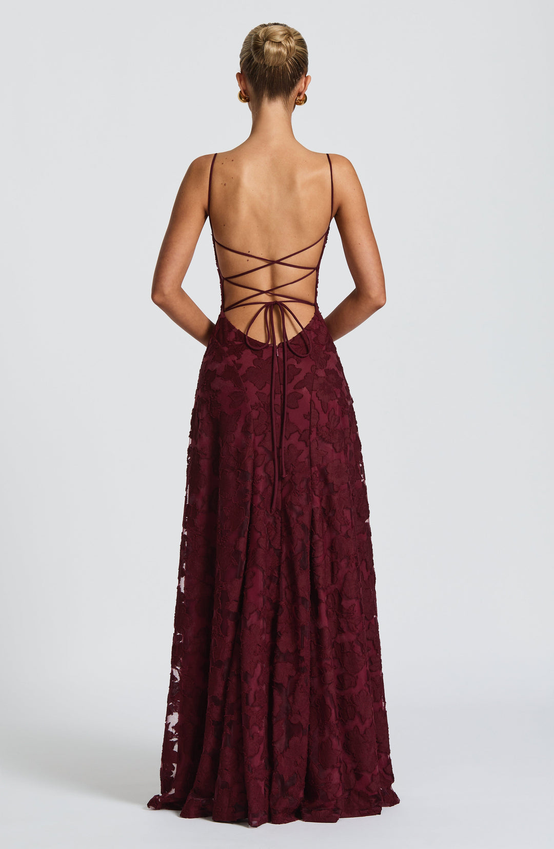 Vibrant floral print maxi dress for women, with a sophisticated waterfall neckline and lace-up back.