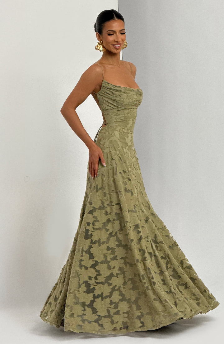 Beautiful women's floral summer maxi dress, sleeveless with a flowy A-line cut & cowl neck.