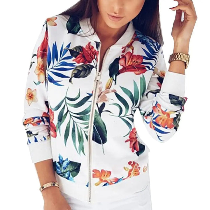Chic women's floral long sleeve summer jacket, perfect for versatile everyday wear & spring fashion.
