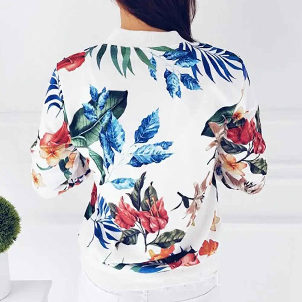 Stylish women's long sleeve floral summer jacket. Perfect lightweight outerwear for spring & casual wear.
