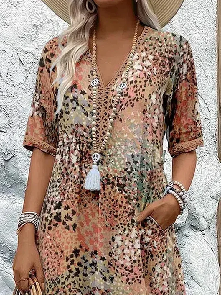 Easy-to-wear women's floral midi dress, comfortable casual style, perfect as a daily spring or summer dress.