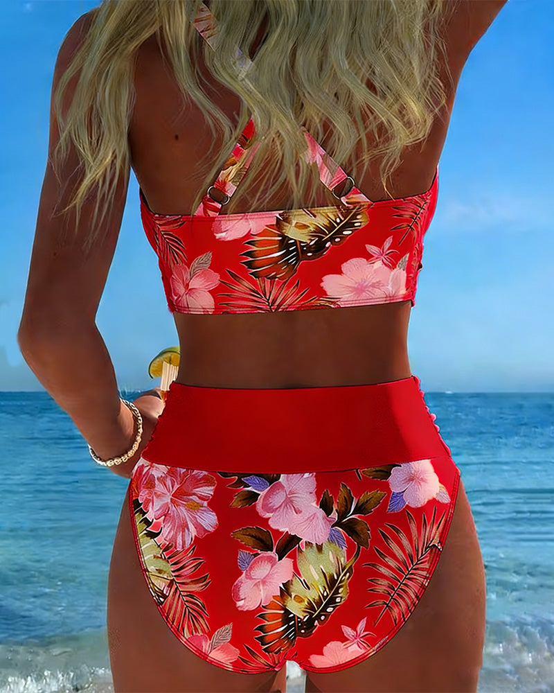Comfortable women's floral split bikini, perfect swimwear for all-day beach wear.
