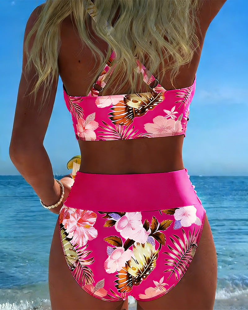 Women's two-piece floral split bikini, a beautiful swimwear choice for sunny days.