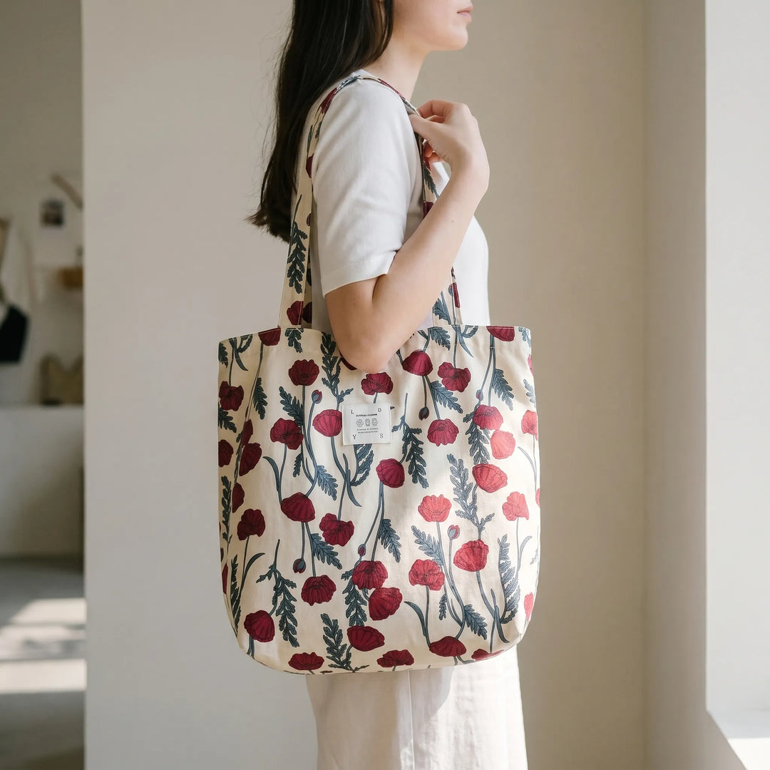 Women's floral print tote bag, spacious shoulder carry, perfect everyday fashion accessory.