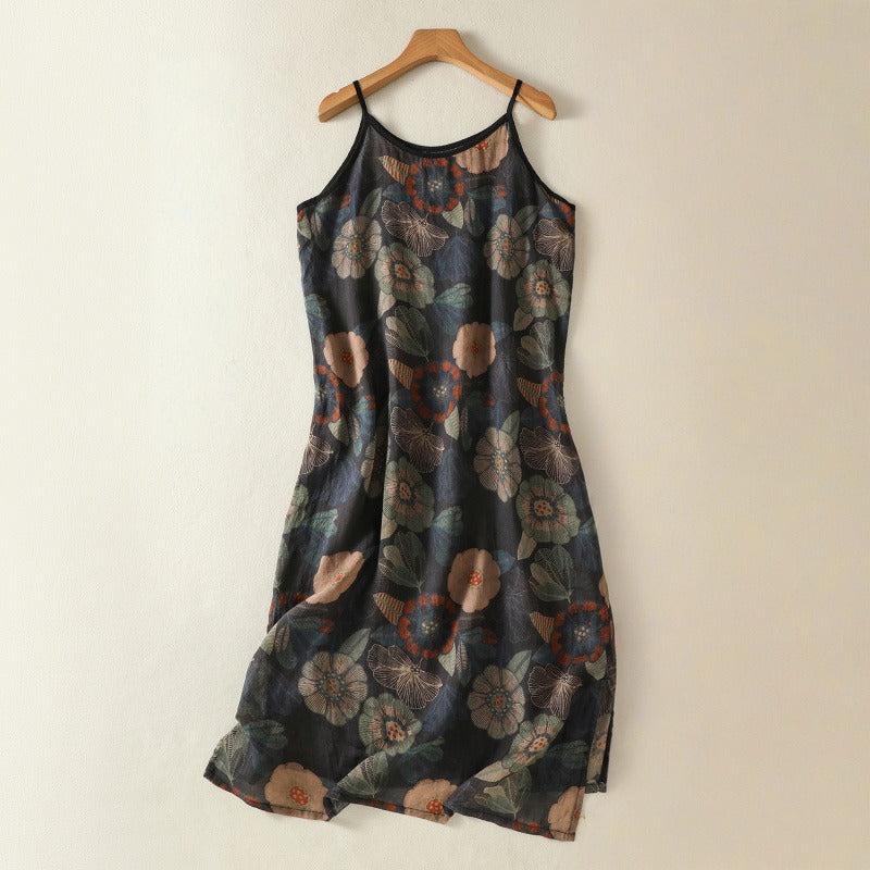 Women's floral summer slip dress with spaghetti straps, perfect for casual elegance or vacation. Lightweight & comfortable.