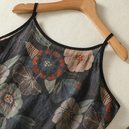 Elegant women's sleeveless floral slip dress with relaxed fit & spaghetti straps. Ideal comfortable day dress for summer.