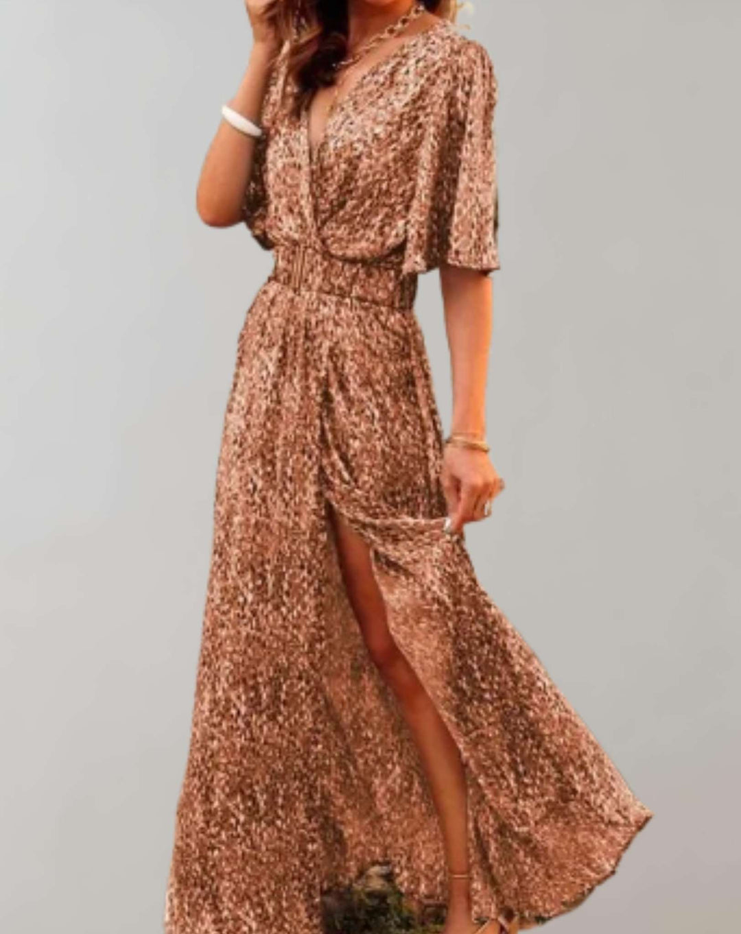 Light and airy women's floral wrap maxi dress, a perfect summer or spring day dress with a flattering side slit.